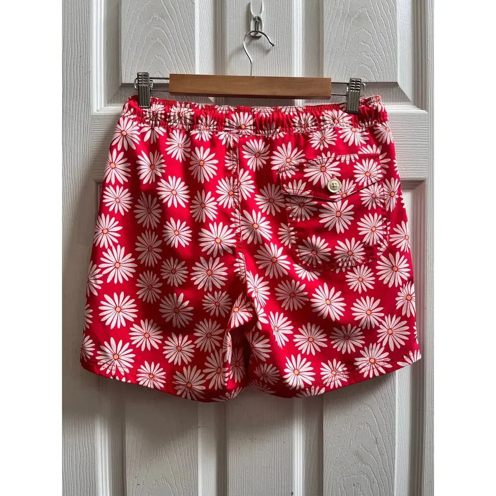 J. Crew Men’s Flex Daisy Print Drawstring Swim Trunk Small 6 Inch Inseam